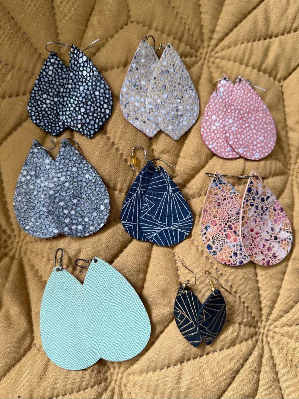 8 Pairs Teardrop Leather/Suede Earrings - Mint pair is Nickel & Suede